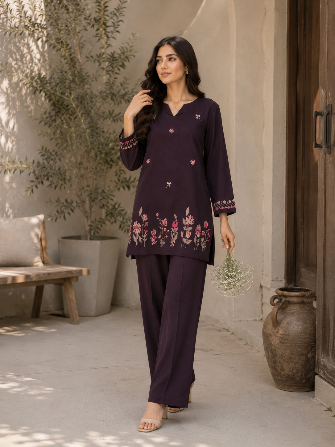 Midnight Plum Embroidered Co-Ord Set – Premium Pret Wear
