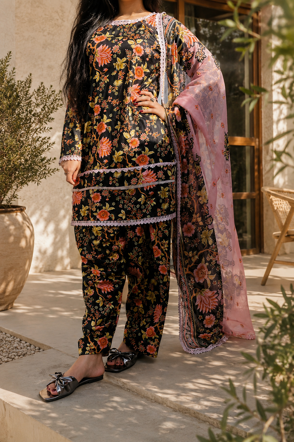 Black Floral Pret Wear 3pcs