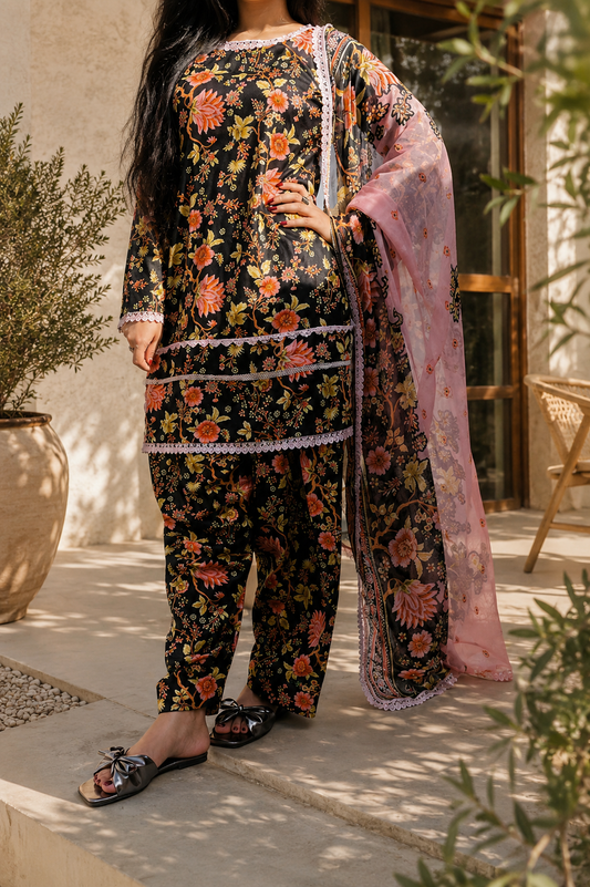Black Floral Pret Wear 3pcs