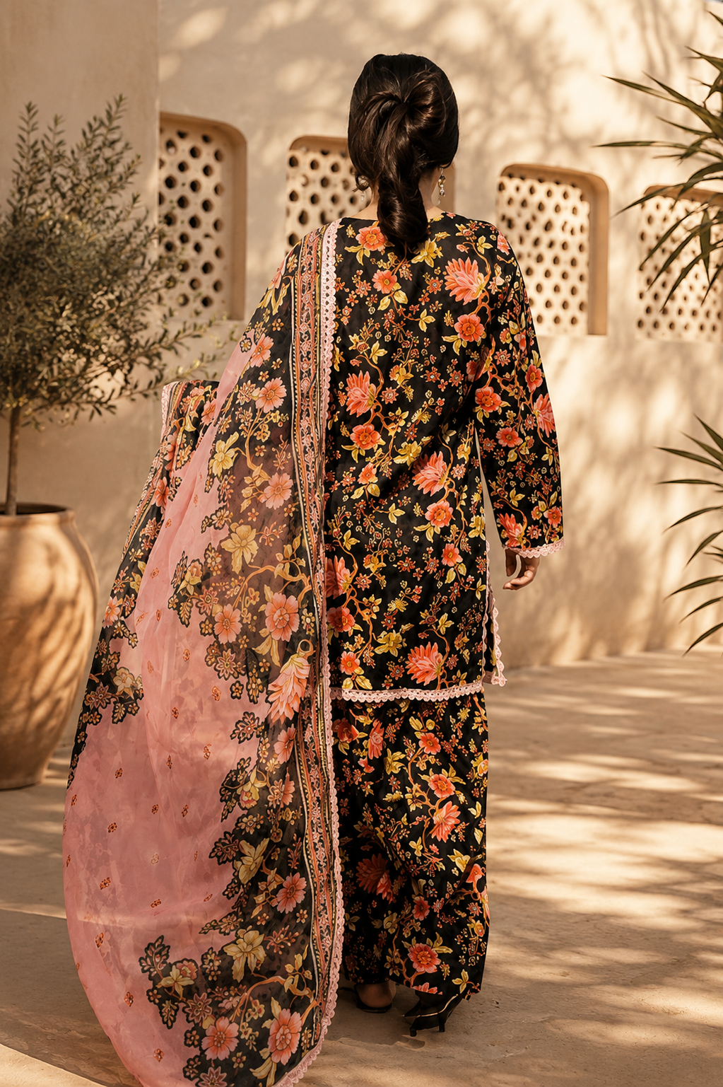 Black Floral Pret Wear 3pcs
