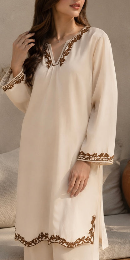 Beige Embroidered Co-Ord Set