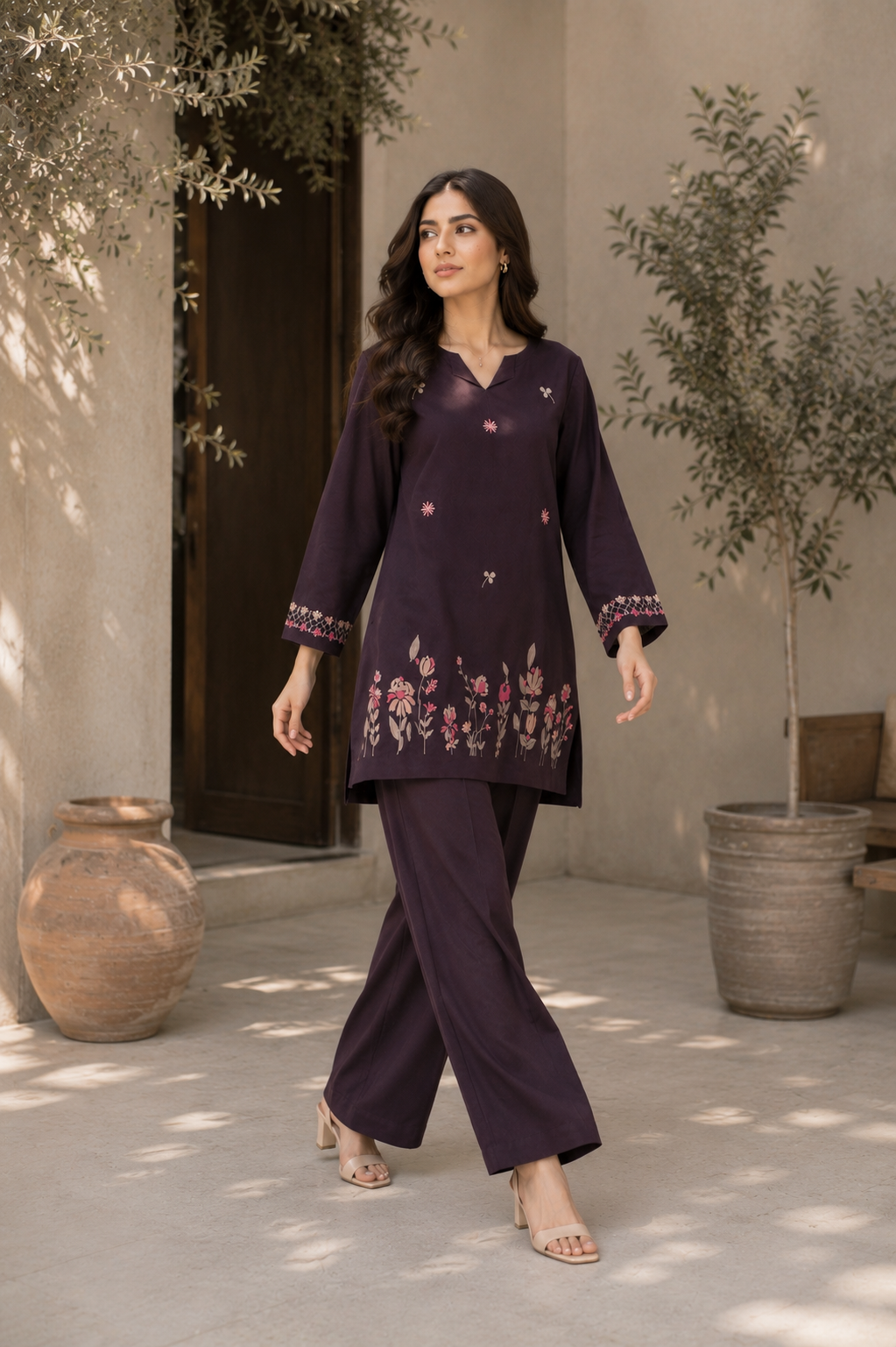 Midnight Plum Embroidered Co-Ord Set – Premium Pret Wear