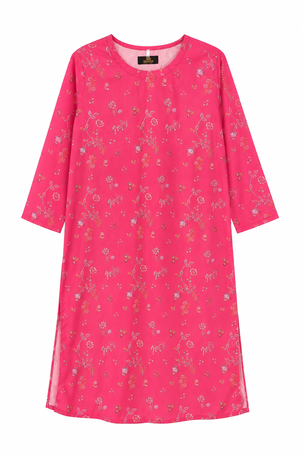 Fuchsia Bloom  Printed Long Shirt 3 pieces