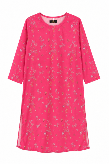 Fuchsia Bloom  Printed Long Shirt 3 pieces
