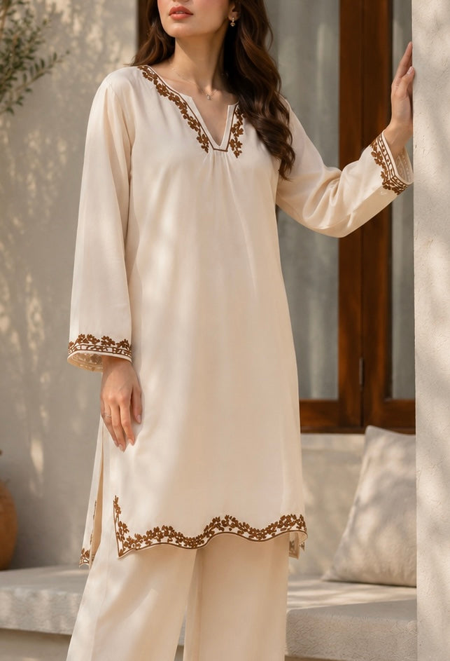 Beige Embroidered Co-Ord Set
