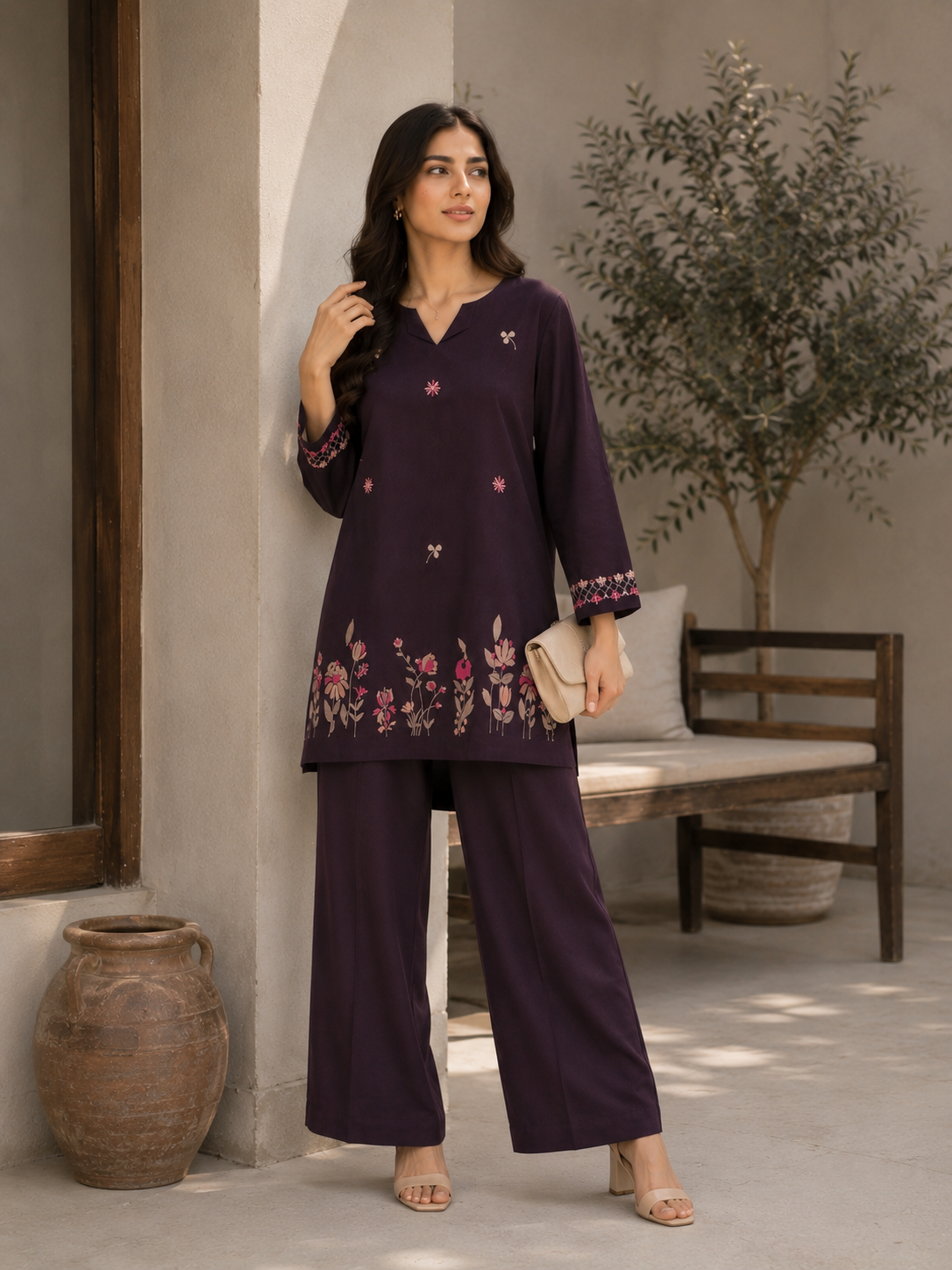 Midnight Plum Embroidered Co-Ord Set – Premium Pret Wear