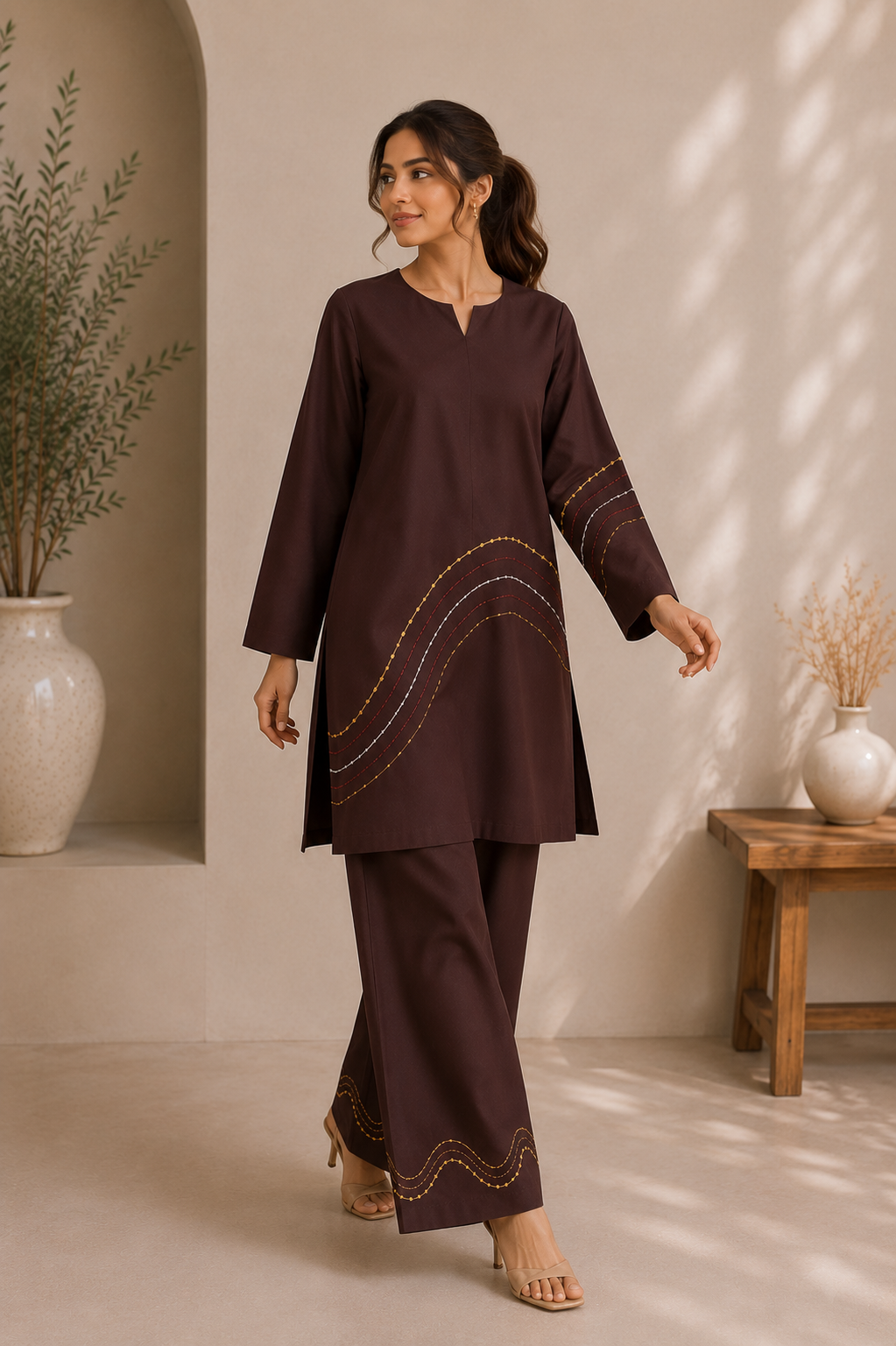 Mocha Wave Georgette Co-Ord Set