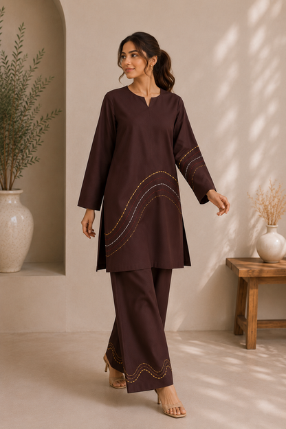 Mocha Wave Georgette Co-Ord Set