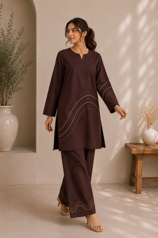 Mocha Wave Georgette Co-Ord Set