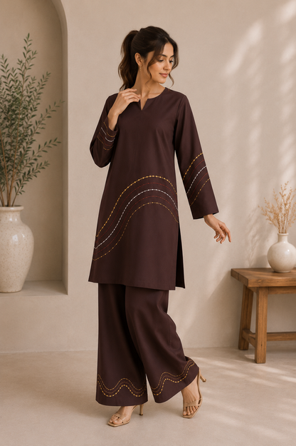 Mocha Wave Georgette Co-Ord Set