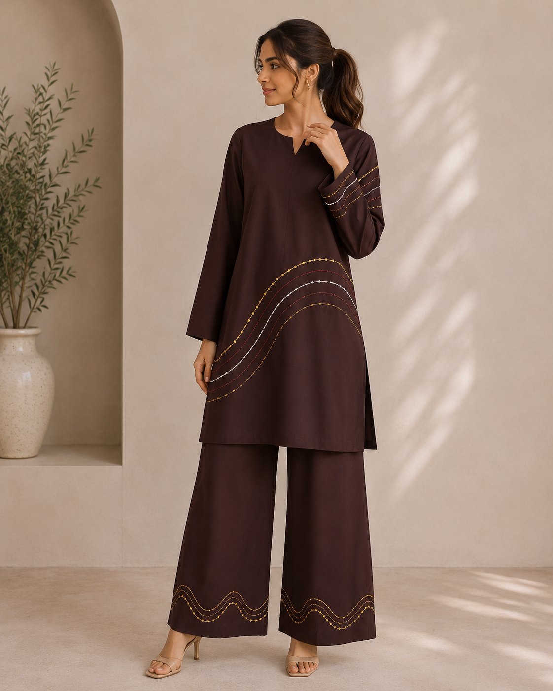 Mocha Wave Georgette Co-Ord Set