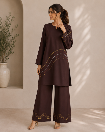 Mocha Wave Georgette Co-Ord Set