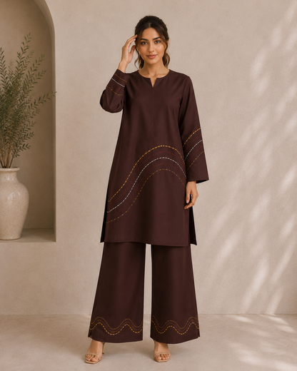 Mocha Wave Georgette Co-Ord Set