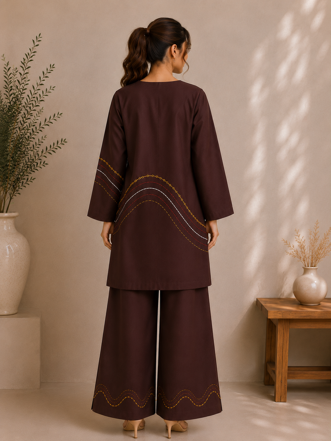 Mocha Wave Georgette Co-Ord Set