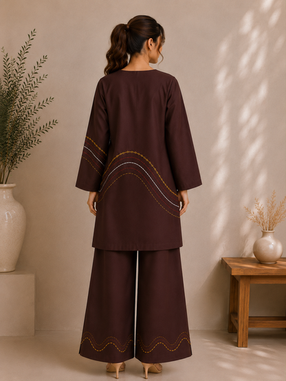 Mocha Wave Georgette Co-Ord Set