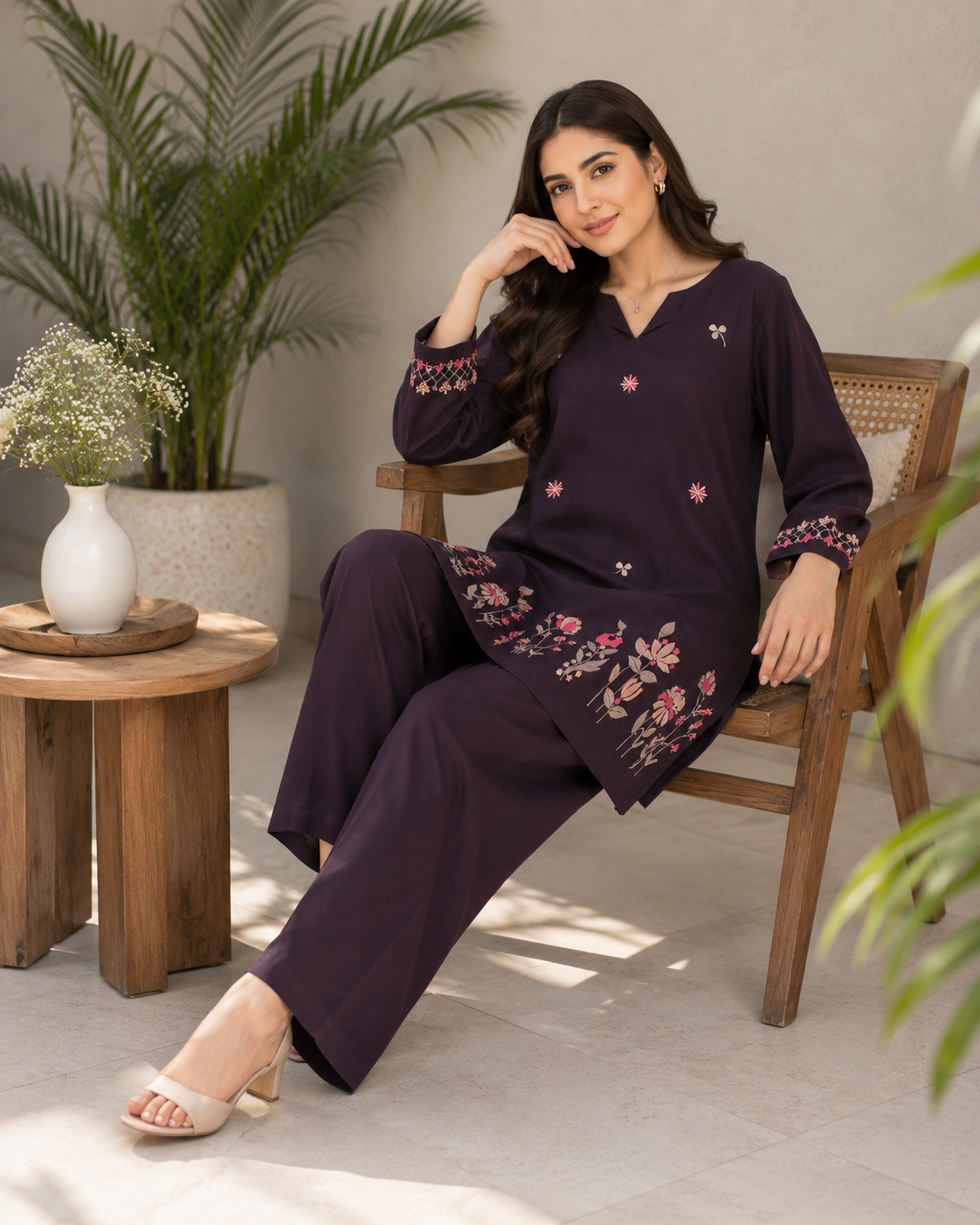 Midnight Plum Embroidered Co-Ord Set – Premium Pret Wear