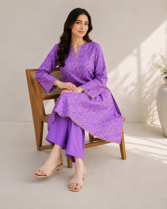 Lavender Bloom Floral Co-Ord Set – 2 Piece Premium Casual Wear