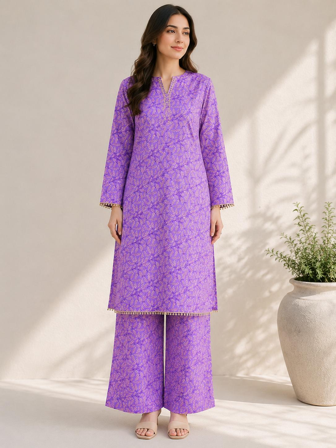 Lavender Bloom Floral Co-Ord Set – 2 Piece Premium Casual Wear