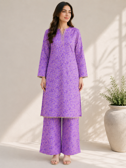 Lavender Bloom Floral Co-Ord Set – 2 Piece Premium Casual Wear