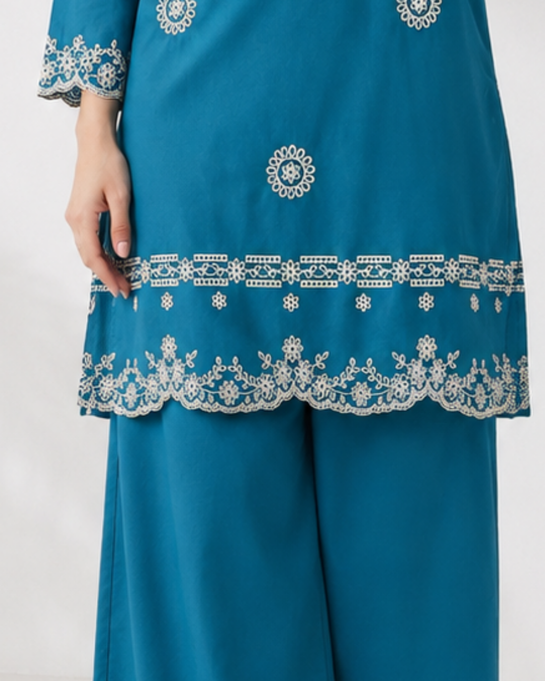 Ocean Blue Embroidered Co-Ord Set – Elegant 2 Piece Pret Wear