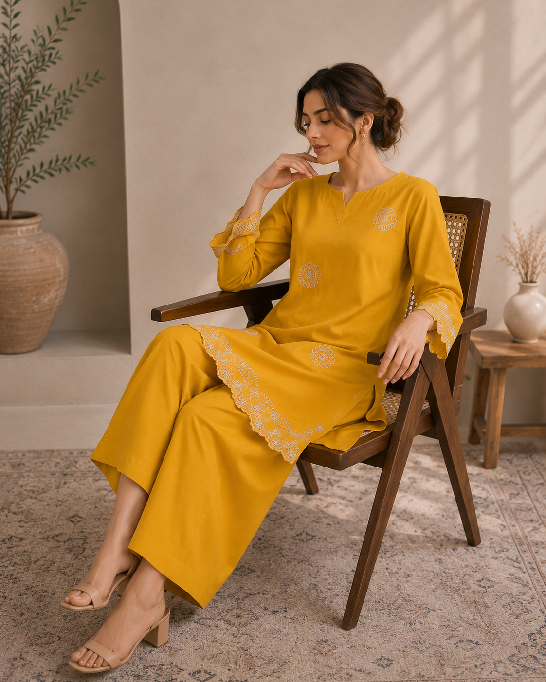 Sunshine Yellow Embroidered Co-Ord Set – Elegant 2 Piece Pret Wear