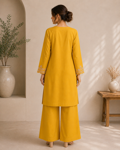 Sunshine Yellow Embroidered Co-Ord Set – Elegant 2 Piece Pret Wear