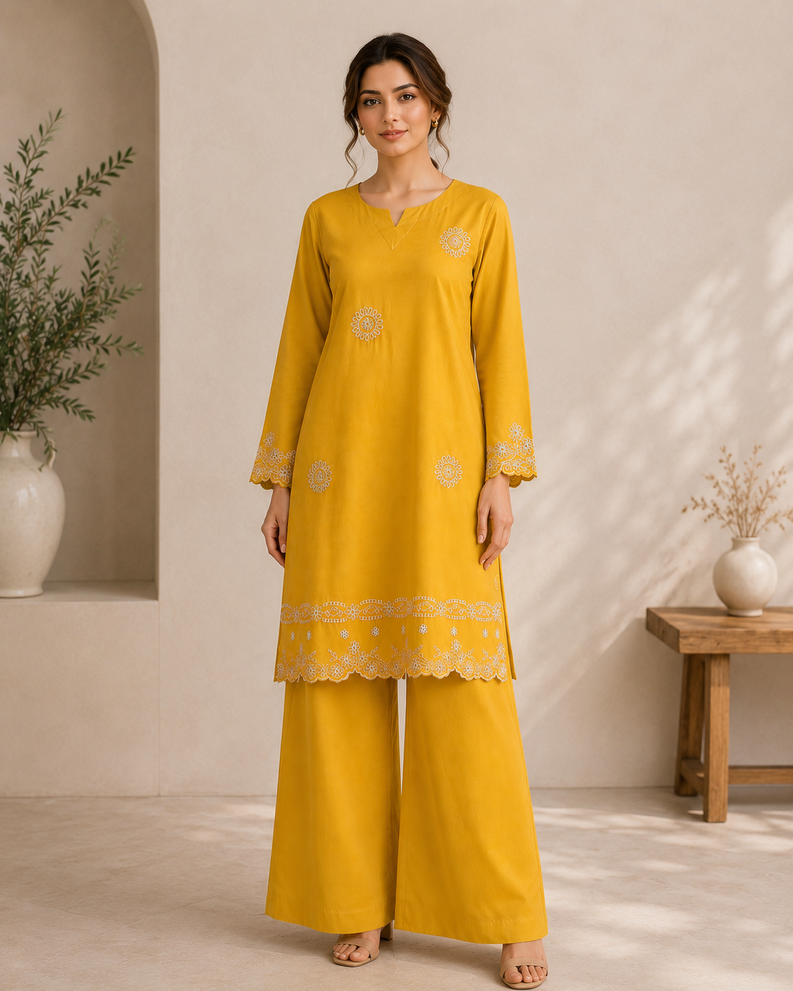Sunshine Yellow Embroidered Co-Ord Set – Elegant 2 Piece Pret Wear