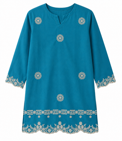 Ocean Blue Embroidered Co-Ord Set – Elegant 2 Piece Pret Wear