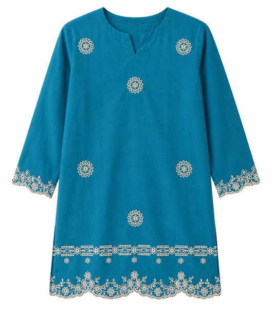 Ocean Blue Embroidered Co-Ord Set – Elegant 2 Piece Pret Wear